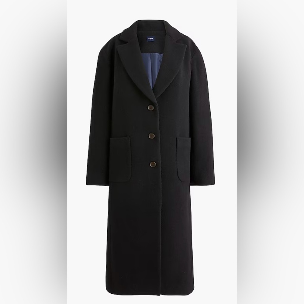 NWT J Crew Black Medium Wool-Blend Patch-Pocket Topcoat